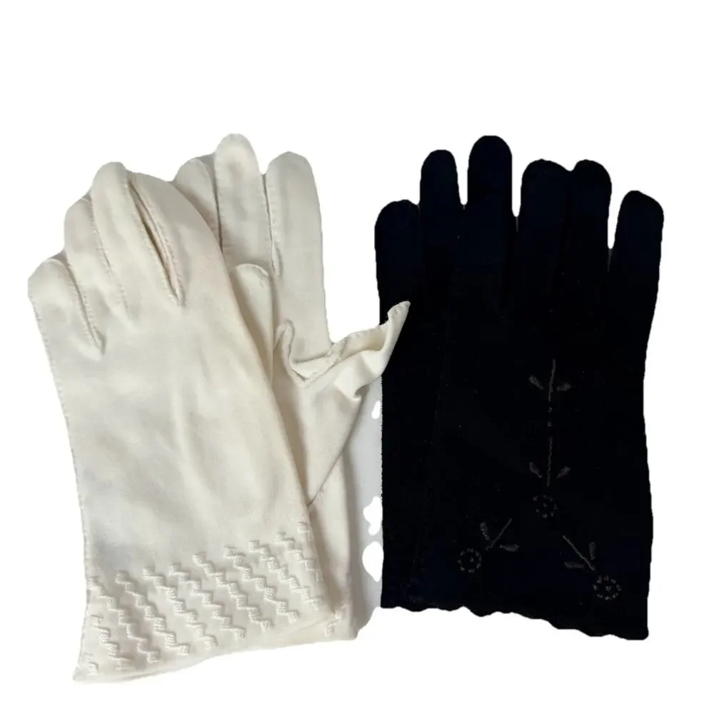 Vintage Ladies Gloves Lot 7 Pairs Leather/Cotton Sz 6 & 6.5 Black, White & Pink